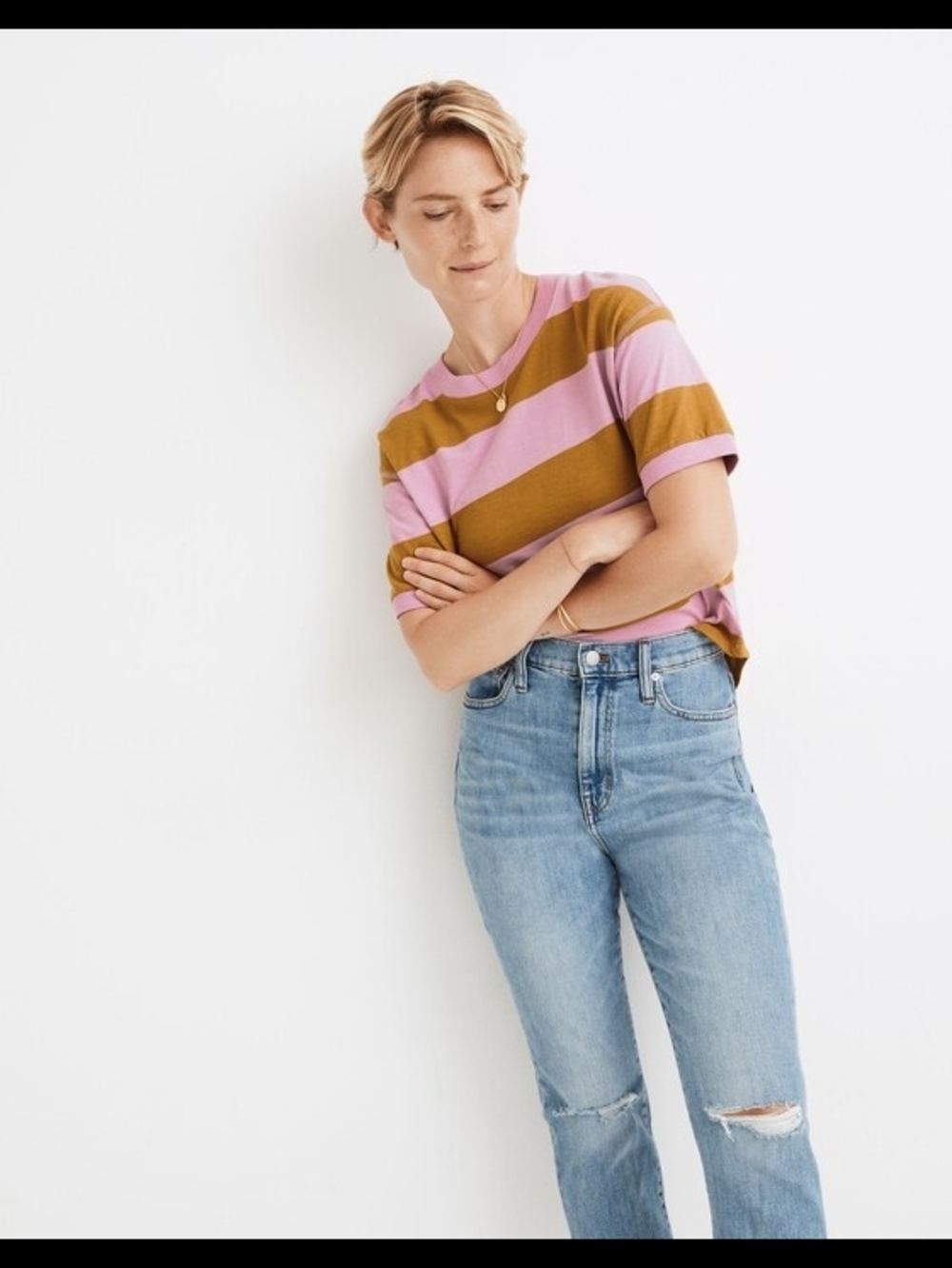 Madewell Everyday Crop Tee in Rugby Stripe.  - Picture 3 of 7
